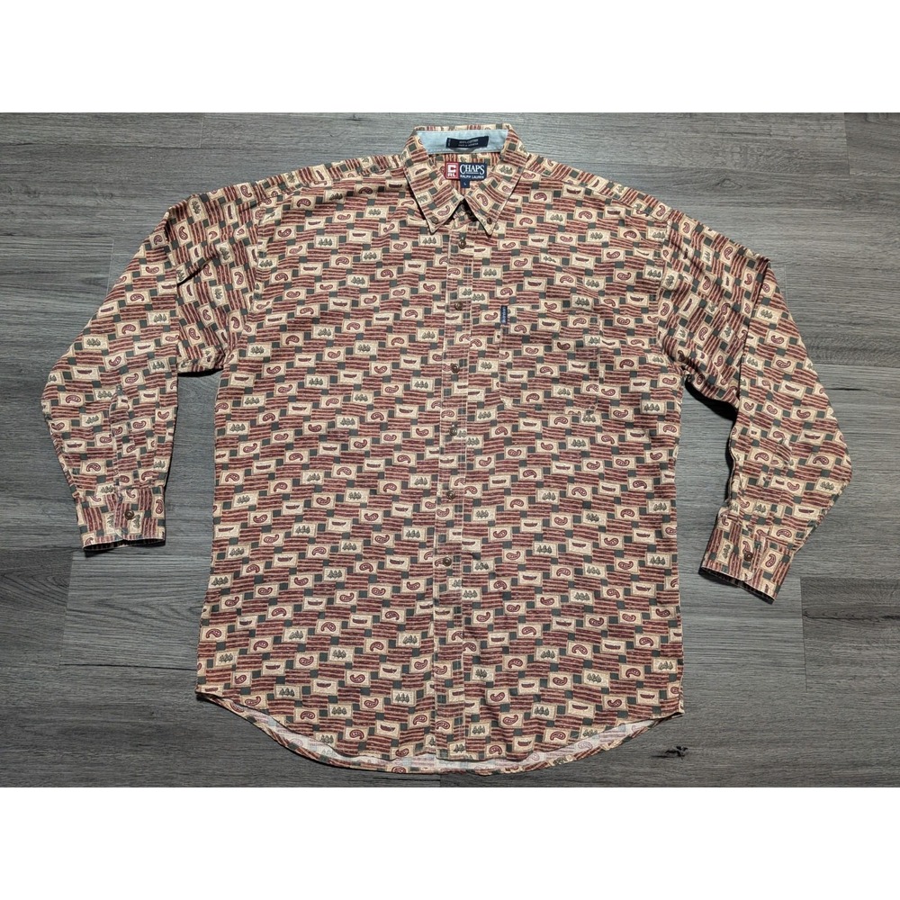 Vintage Chaps Ralph Lauren Men's Paisley Canoe AOP Long Sleeve Shirt Size Large